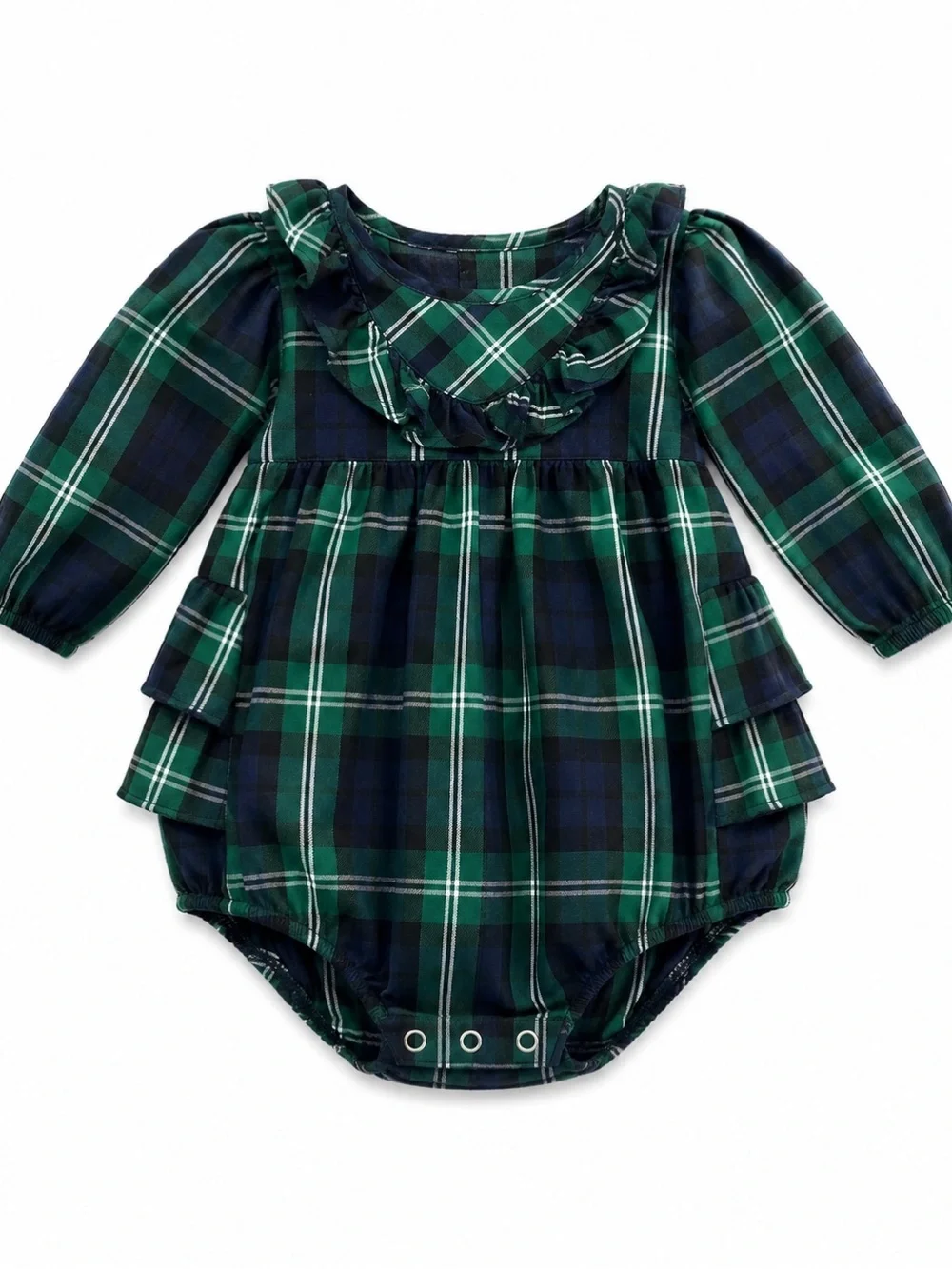 EUC Rare Editions Baby Girl Green & Navy Plaid Ruffle Romper - Kids Accessories
